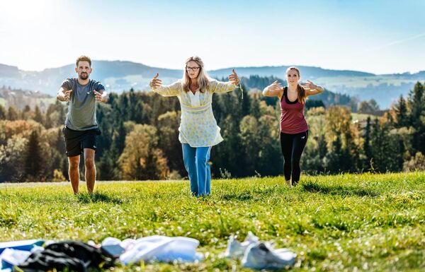 Qi Gong Gruppe im Wellnessurlaub auf der Hotelwiese