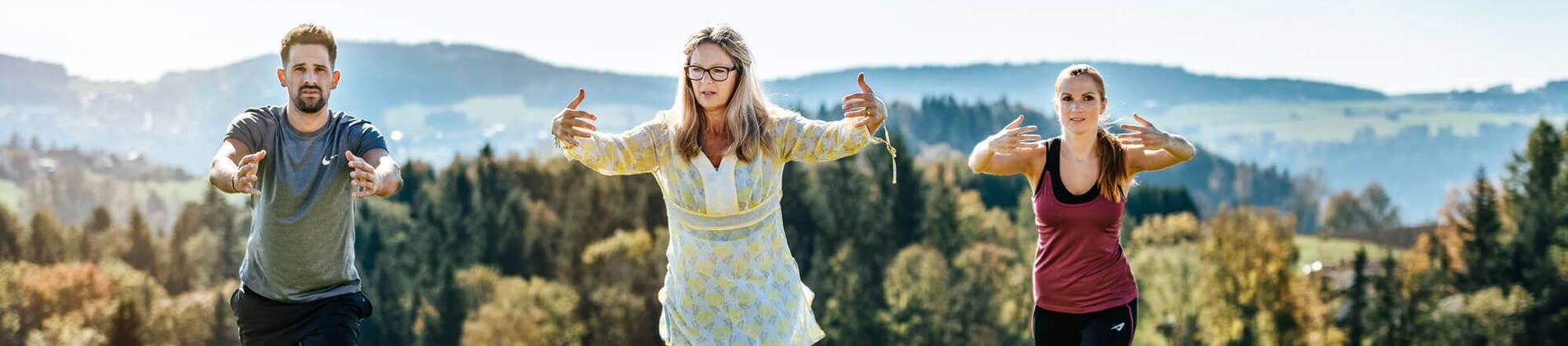 Qi Gong Gruppe im Wellnessurlaub auf der Hotelwiese