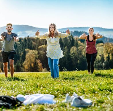Qi Gong Gruppe im Wellnessurlaub auf der Hotelwiese