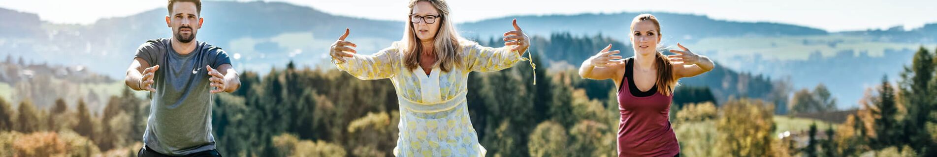 Qi Gong Gruppe im Wellnessurlaub auf der Hotelwiese