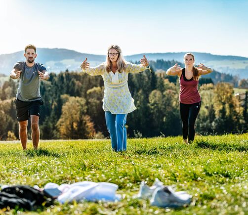 Qi Gong Gruppe im Wellnessurlaub auf der Hotelwiese